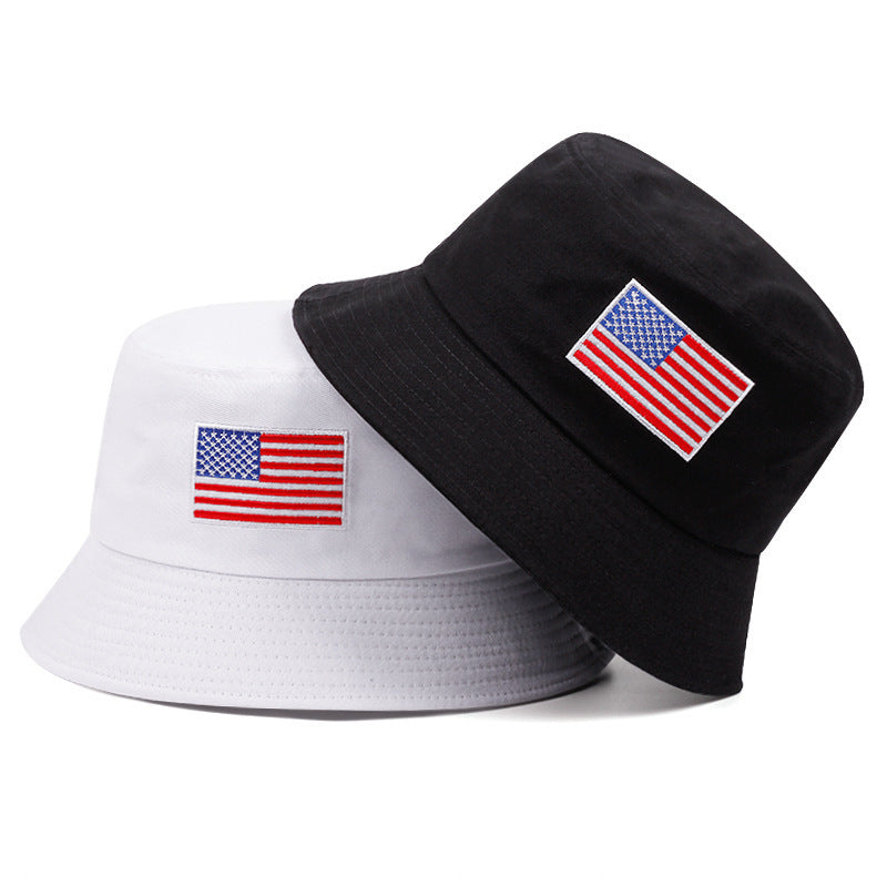 Stars & Stripes Embroidered Fisherman Bucket Hat – Sun-proof, Stylish, Acrylic Fiber, Unisex, Four Seasons Outdoor Hat