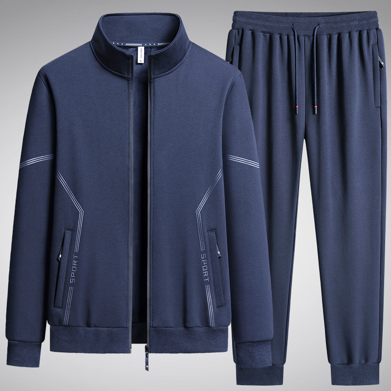Men’s Fleece-Lined Two-Piece Sports Set – Thick Stand Collar Tracksuit for Autumn & Winter | Warm Cotton Leisure Outfit