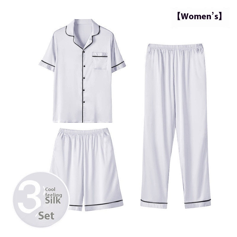 Men’s Ice Silk Homewear Three-Piece Suit – Lightweight Pajamas with Shorts and Trousers for Comfortable Relaxation
