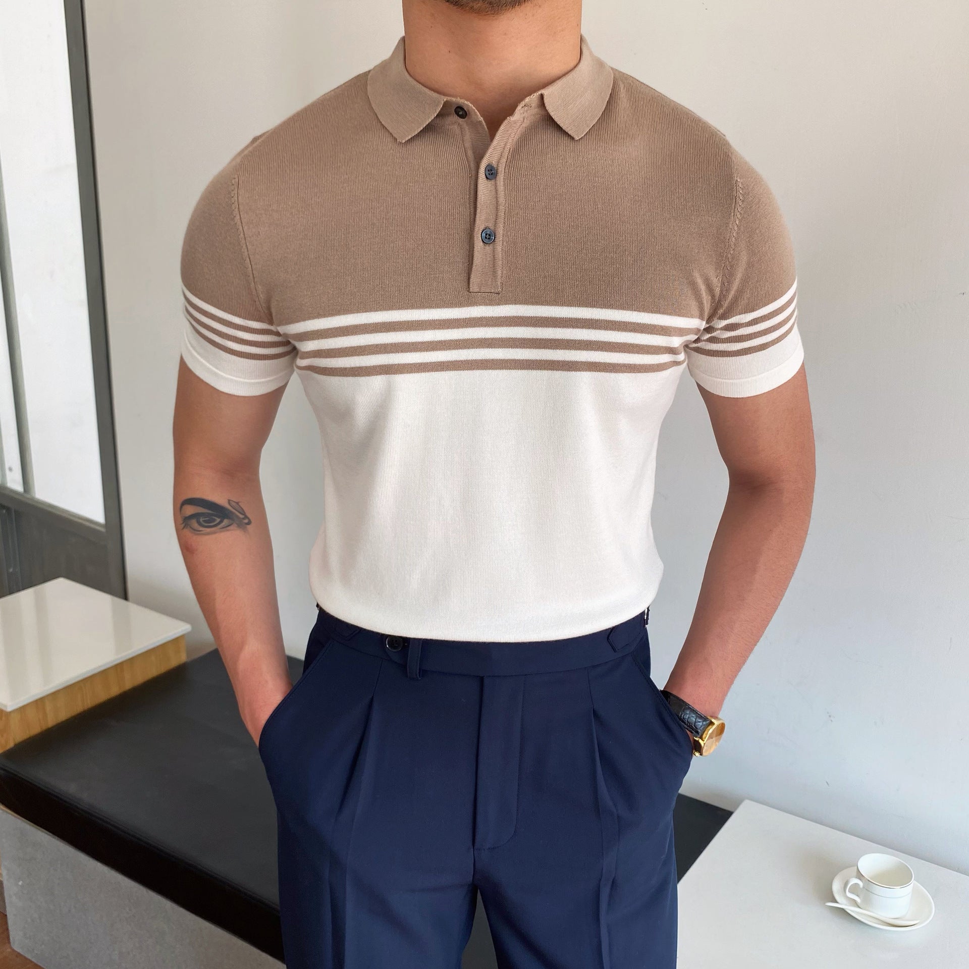 Men’s Casual Striped Polo Shirt – Thin Short-Sleeve Summer Top with Cotton Comfort