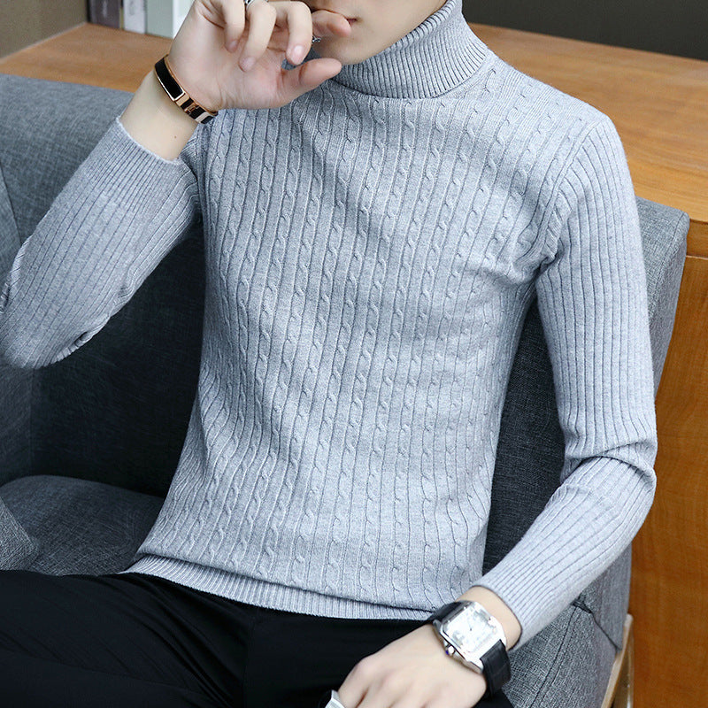Slim-Fit High Neck Sweater for Men – Long Sleeve Cotton Blend Winter Pullover Turtleneck Top