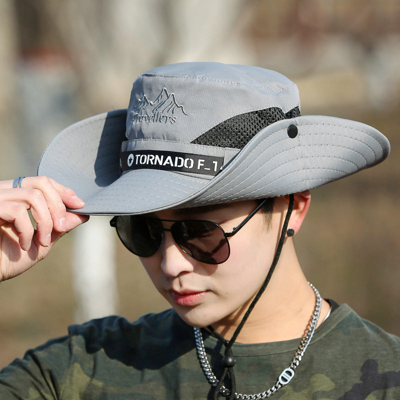 Men’s Large Brim Outdoor Hat – Mountaineering, Fishing & Travel | Breathable, Sunscreen, Flat Top Visor Hat