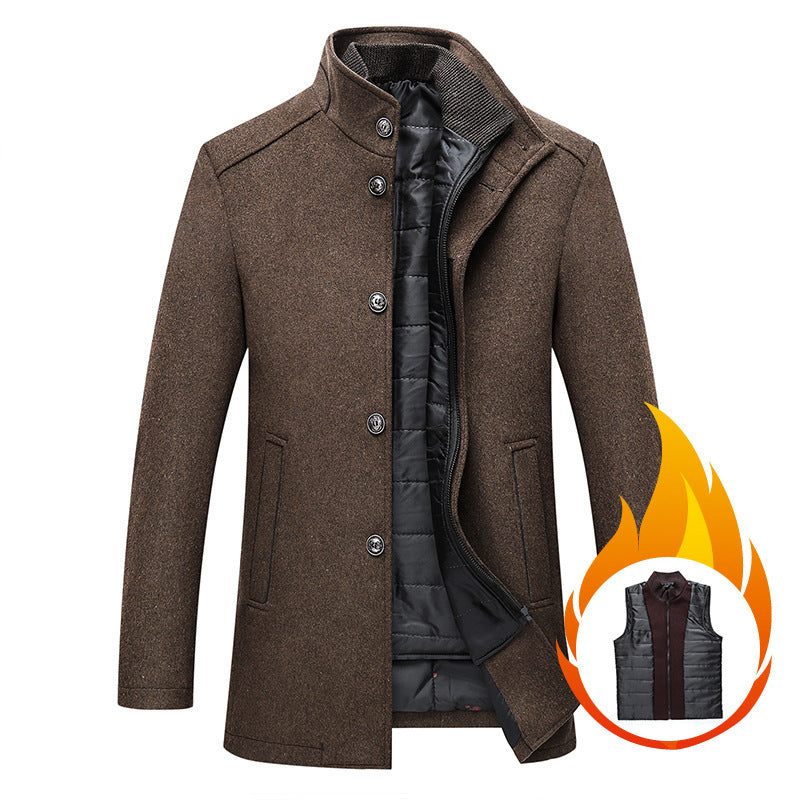 Solid Color Casual Men's Woolen Coat | Classic Youth Overcoat | Timeless Navy, Gray, & Camel Style for Leisure