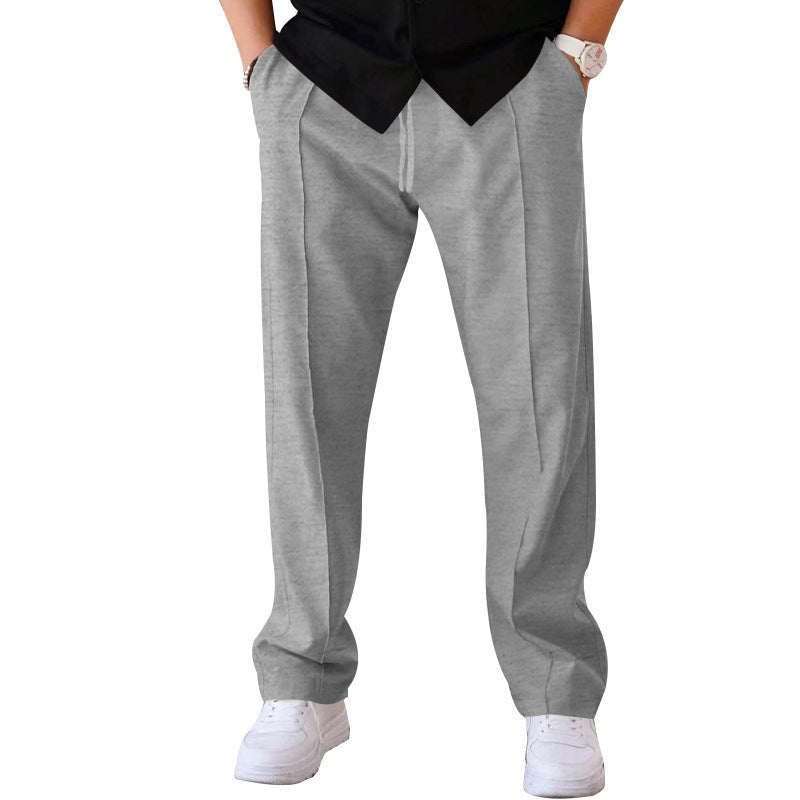 Men’s Sports Casual Trousers – Loose Straight Pants with Drawstring, Comfortable Waffle Fabric for Everyday Wear