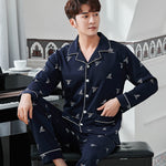 Men’s Cotton Long-Sleeve Pajama Set – Loose Trousers & Top | Comfortable Autumn and Winter Homewear for Men