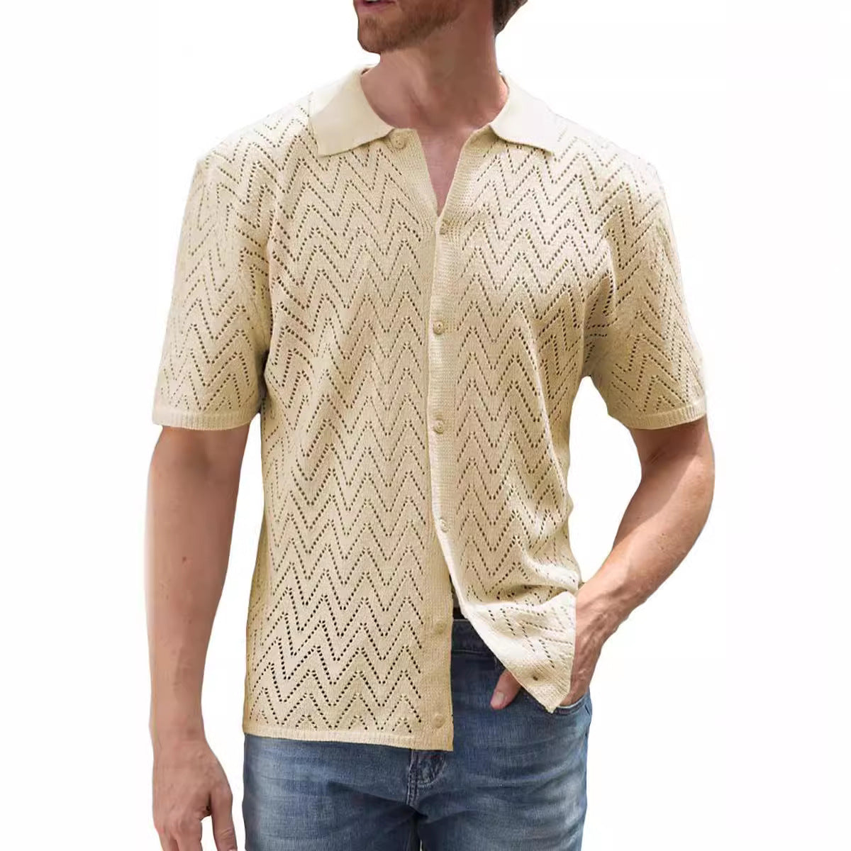 Men’s Summer Hollow Leisure Shirt – Lightweight Short Sleeve Non-Iron Casual Top in Multiple Colors