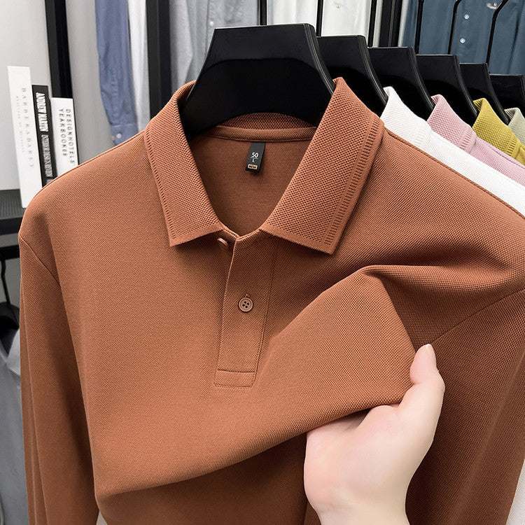 Mercerized Cotton Long-Sleeved Polo Shirt for Men – Breathable Casual Dad Style Top for Spring & Autumn
