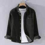Men’s Loose American Retro Corduroy Shirt – Long Sleeve Polyester Casual Top for Everyday Wear