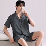 Men’s Ice Silk Pajamas Set – Lightweight Summer Sleepwear with Short Pants | Breathable Satin Homewear for Spring & Summer