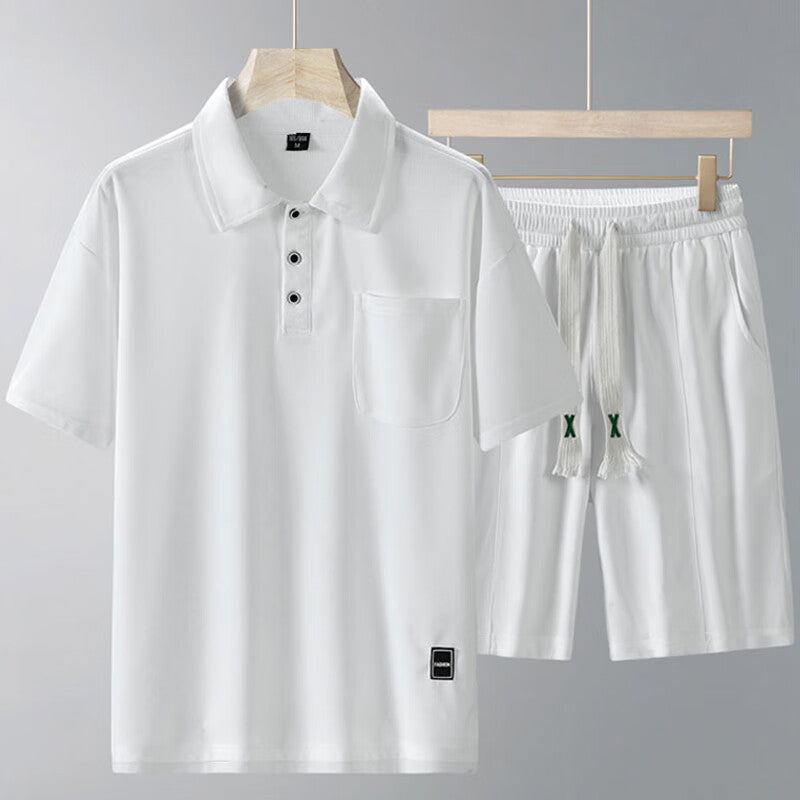 Men’s Sports Suit – Short-Sleeve Lapel T-Shirt & Shorts Two-Piece Set | Lightweight Running and Leisure Outfit