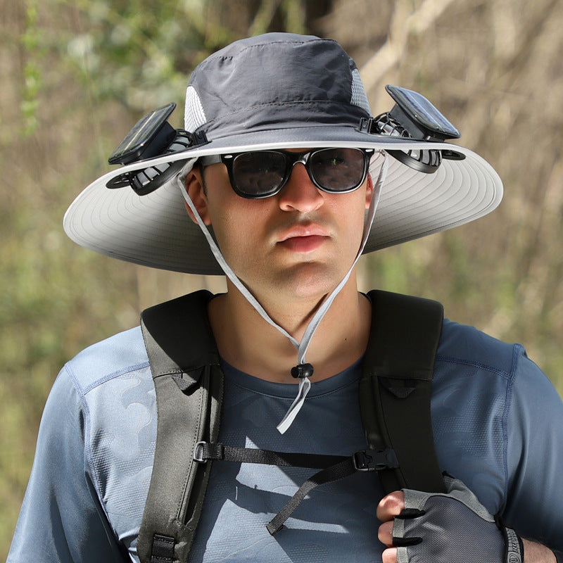 Outdoor Wide Brim Sun Hat With Solar Fan – USB Charging, Adjustable, Breathable, Waterproof, Windproof, Summer Fishing Hat
