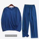 Men’s Ultra-Thin Long Sleeve Pajamas – Cropped Trousers Set for Spring and Summer, Lightweight and Comfortable