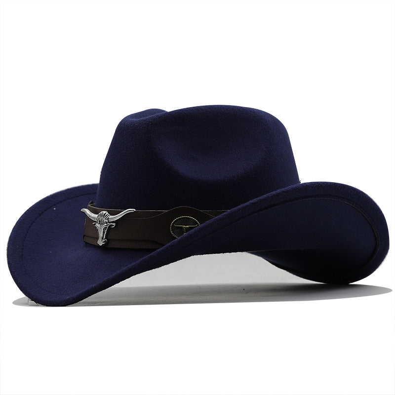 Fashion Woolen Western Denim Top Hat – Sun Protection Hat | Polyester, Stylish Outdoor Cap, Casual Streetwear, Adjustable M Size