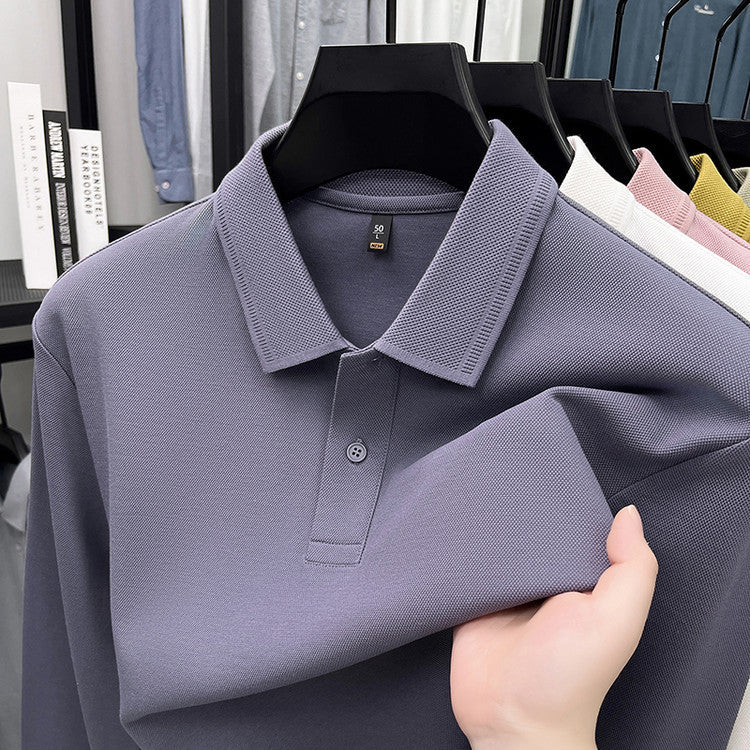 Mercerized Cotton Long-Sleeved Polo Shirt for Men – Breathable Casual Dad Style Top for Spring & Autumn
