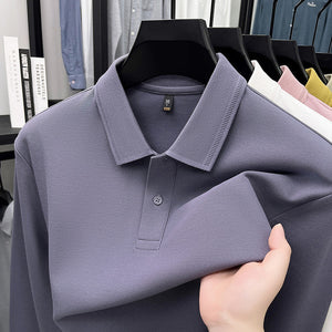Mercerized Cotton Long-Sleeved Polo Shirt for Men – Breathable Casual Dad Style Top for Spring & Autumn