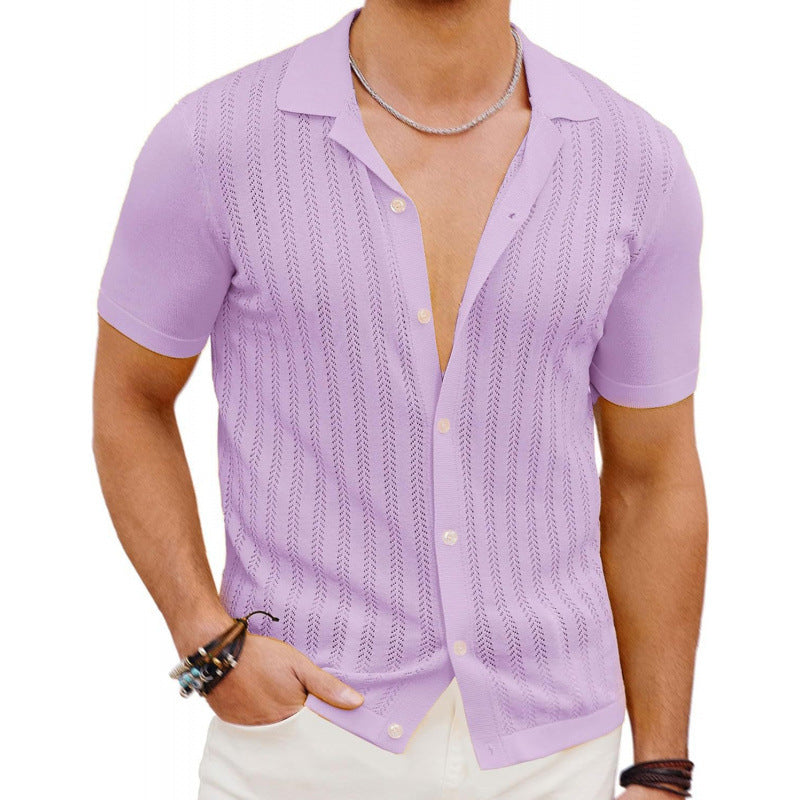 Summer Cool Hollow Men’s Shirt | Lightweight Breathable Short Sleeve Cardigan Top