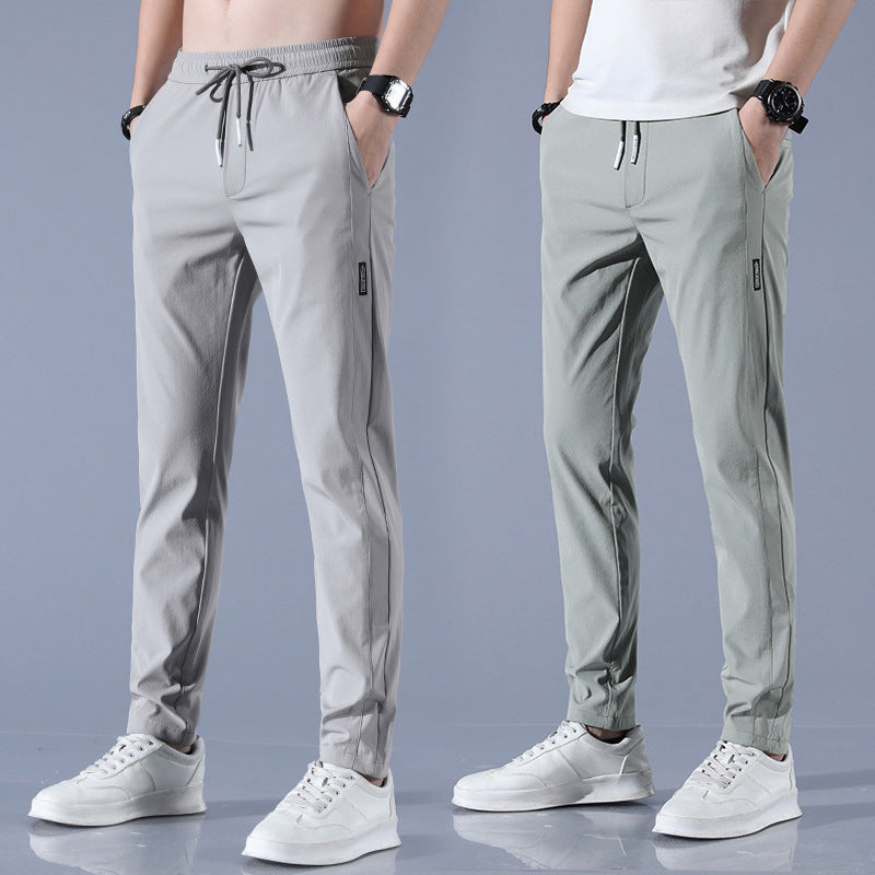 Men’s Summer Ice Silk Pants – Thin, Stretch, Breathable Straight-Leg Business Casual & Tracksuit Pants