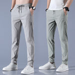 Men’s Summer Ice Silk Pants – Thin, Stretch, Breathable Straight-Leg Business Casual & Tracksuit Pants