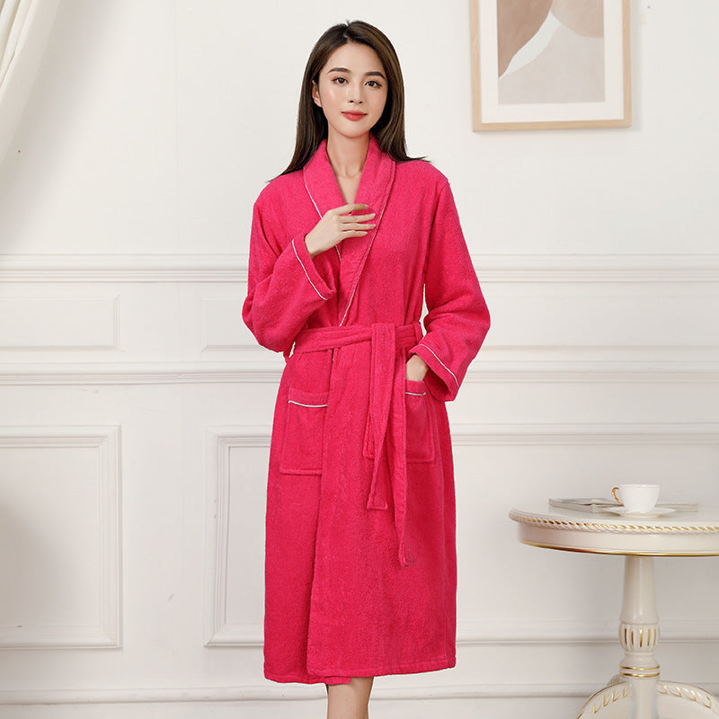 Cotton Terry Bathrobe – Thick Absorbent Towel Pajamas Robe for Adults, All Seasons Comfort