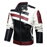 Men’s Leather Motorcycle Jacket – Stand Collar Slim Fit Bomber Coat with Zipper and Pockets
