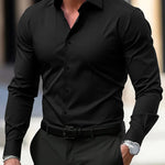 Men’s Long Sleeve Button Down Shirt – Solid Color Business Casual Lapel Top for Summer & Vacation Wear