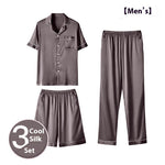 Men’s Ice Silk Homewear Three-Piece Suit – Lightweight Pajamas with Shorts and Trousers for Comfortable Relaxation