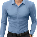 Men’s Full Elastic Long Sleeve Shirt – Simple Solid Color Stretch Cardigan for Daily Wear