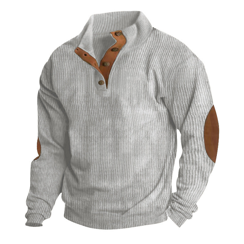 Corduroy Stand Collar Sweater for Men – Long Sleeve Loose Fit Cotton Pullover Casual Winter Top
