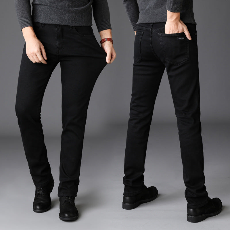 New Men's Jeans Slim Straight Denim Pants – Mid Waist Cotton Trousers for Casual Everyday Style