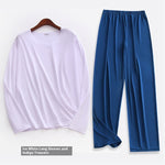 Men’s Ultra-Thin Long Sleeve Pajamas – Cropped Trousers Set for Spring and Summer, Lightweight and Comfortable