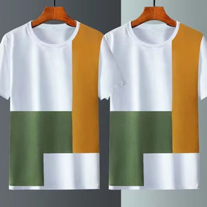 Summer Ice Silk Short Sleeve T-Shirt for Men – Lightweight Plaid Loose Fit Cooling Top