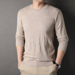 Spring & Autumn Men's Sweater – Loose Fit Solid Color Long Sleeve Pullover for Middle-aged Men