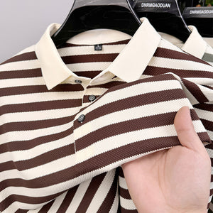 Men’s Lapel Jacquard Striped Shirt | Breathable Summer Business Casual Short Sleeve Top
