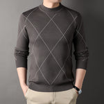 Trendy Rhombus Knitted Sweater – Large Size Pullover for Adults, Casual Long Sleeve Chenille Style