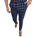 Men’s Business Checked Casual Pants – Slim Fit, Polyester, Middle Waist, Stylish Office and Everyday Trousers