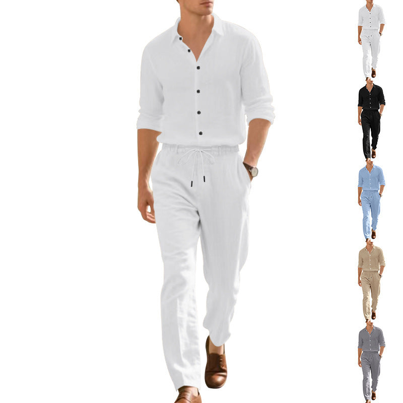 Loose Casual Long Sleeves Shirt and Trousers Two-Piece Set for Men – Lightweight Linen Outfit
