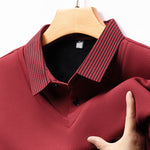 Men’s Business Casual Fake Two-Piece Striped Sleeve T-Shirt – Comfortable Polyester Blend for Daily Leisure
