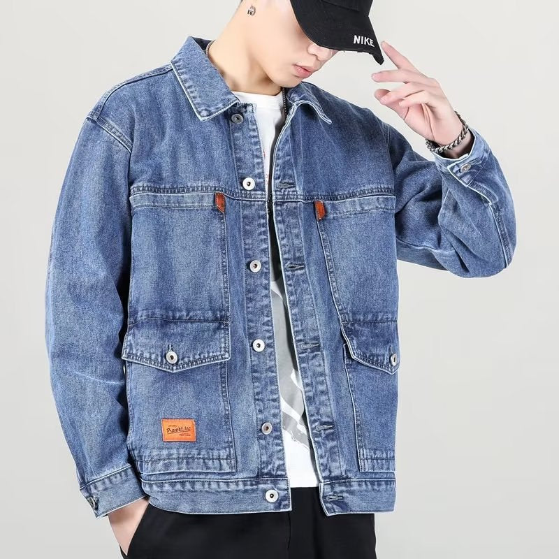 Men’s Vintage Denim Jacket – Smoky Gray, Loose Fit Casual Outerwear