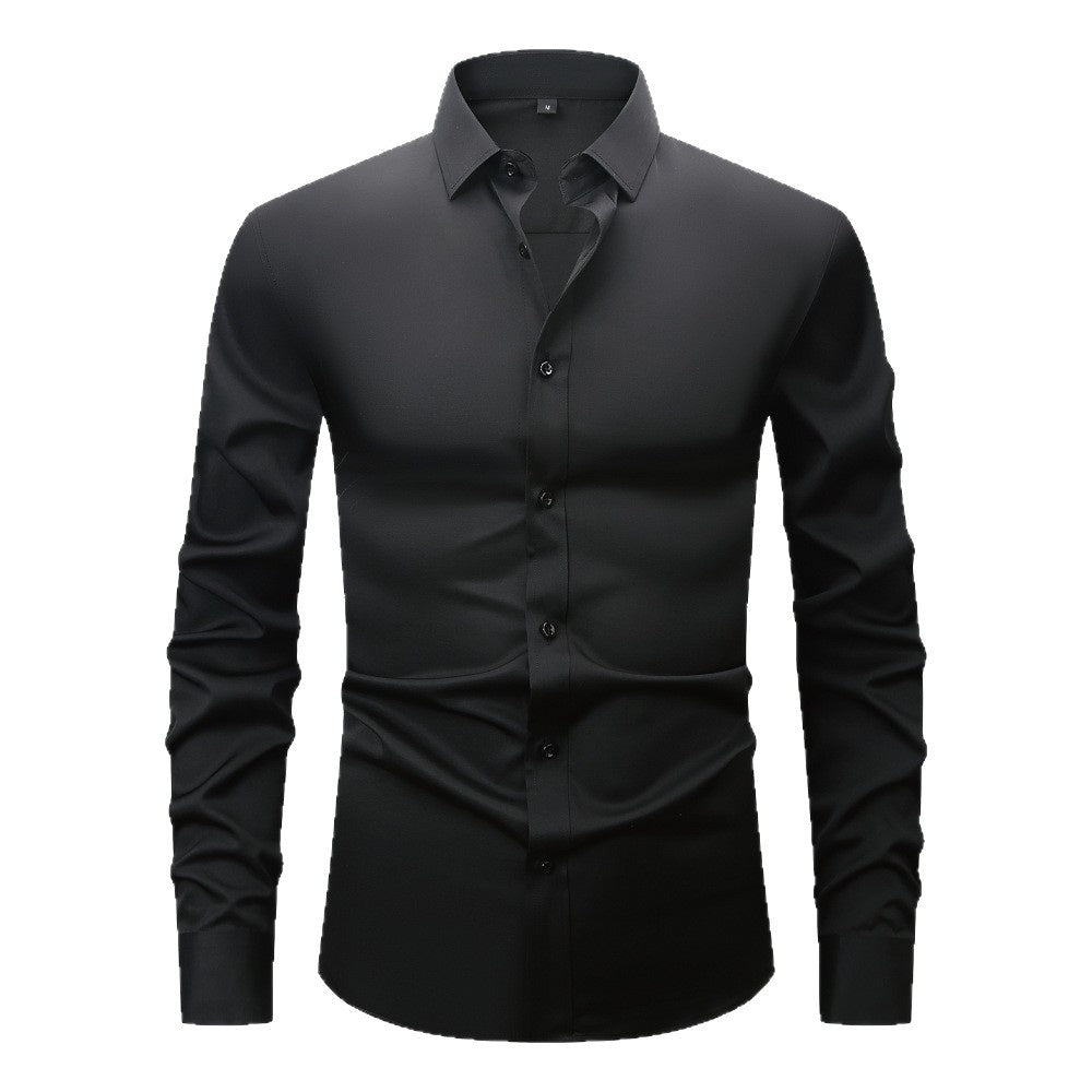 Men’s Long Sleeve Stretch Shirt – Fashionable Solid Color Loose Fit Top for Casual & Daily Wear