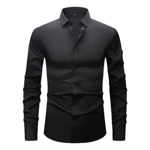 Men’s Long Sleeve Stretch Shirt – Fashionable Solid Color Loose Fit Top for Casual & Daily Wear