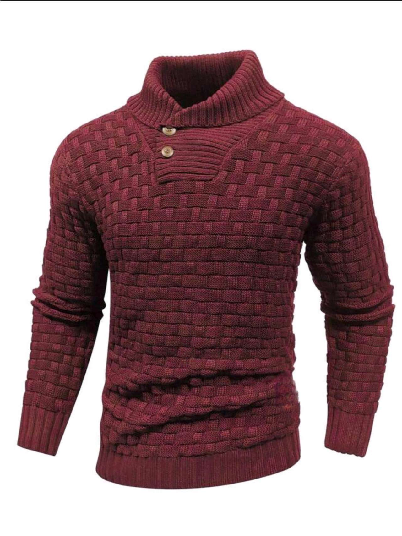 Men’s Slim Turtleneck Sweater – Button Design Pullover, Thick Solid Color Casual Fashion Top