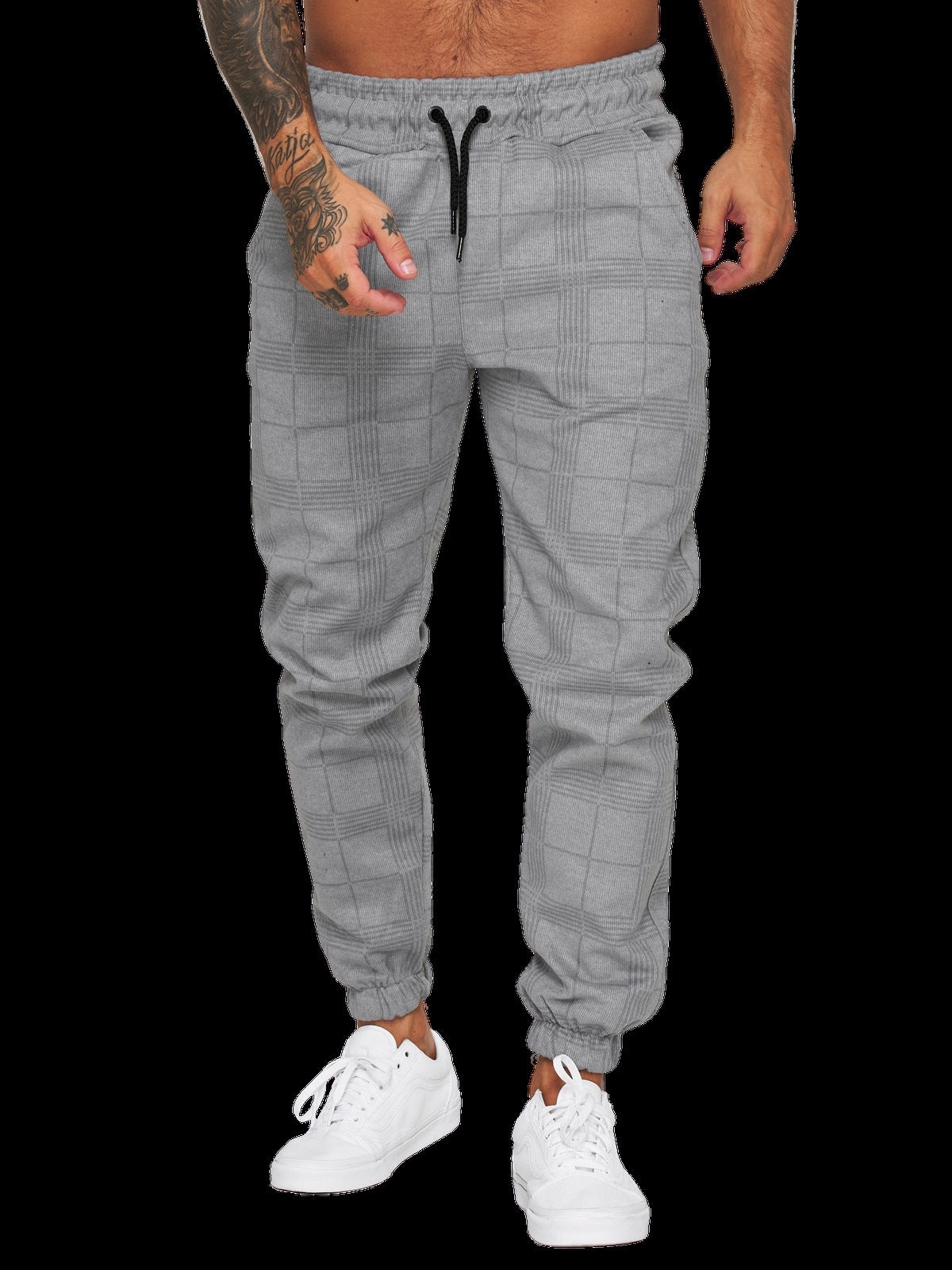Checkered 3D Digital Print Casual Pants – Men’s Cotton Tapered Plaid Trousers for Everyday Streetwear