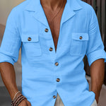 Men’s Linen Casual Shirt – Spring & Autumn Tailored Collar Button Pocket Top for Everyday Fashion
