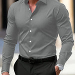 Men’s Long Sleeve Button Down Shirt – Solid Color Business Casual Lapel Top for Summer & Vacation Wear