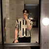 American High Street Round Neck Knitted Short Sleeve T-shirt for Men – Loose Fit Casual Harajuku Style Top