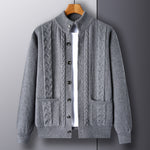 Men's Jacquard Cardigan Sweater – Single-Breasted Slim-Fit Pullover with Pockets for Youth