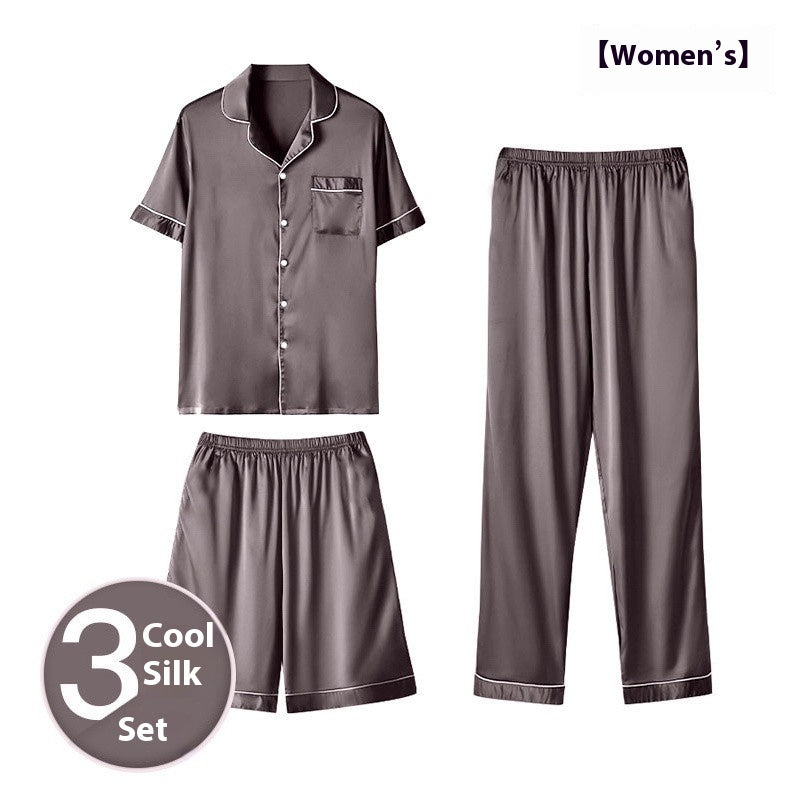 Men’s Ice Silk Homewear Three-Piece Suit – Lightweight Pajamas with Shorts and Trousers for Comfortable Relaxation