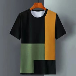 Summer Ice Silk Short Sleeve T-Shirt for Men – Lightweight Plaid Loose Fit Cooling Top