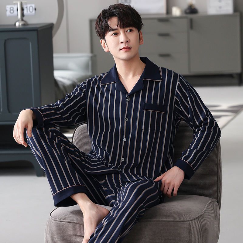 Men’s Cotton Long-Sleeve Pajama Set – Loose Trousers & Top | Comfortable Autumn and Winter Homewear for Men