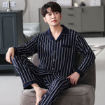Men’s Cotton Long-Sleeve Pajama Set – Loose Trousers & Top | Comfortable Autumn and Winter Homewear for Men